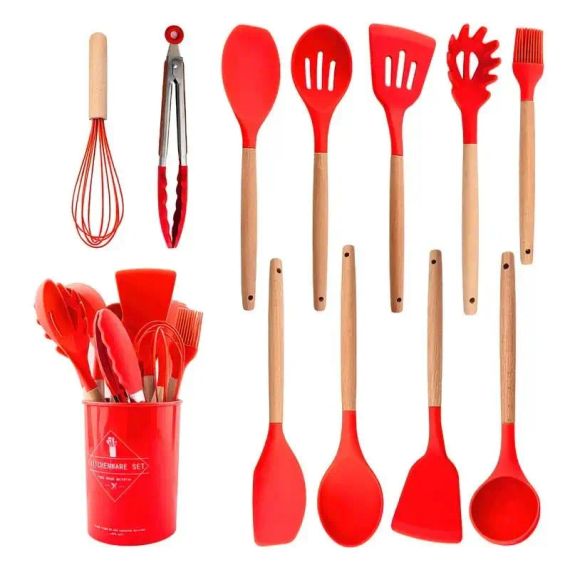 Набор кухонных принадлежностей силиконовый  Kitchen Set RB-2239 красный (12 предметов)