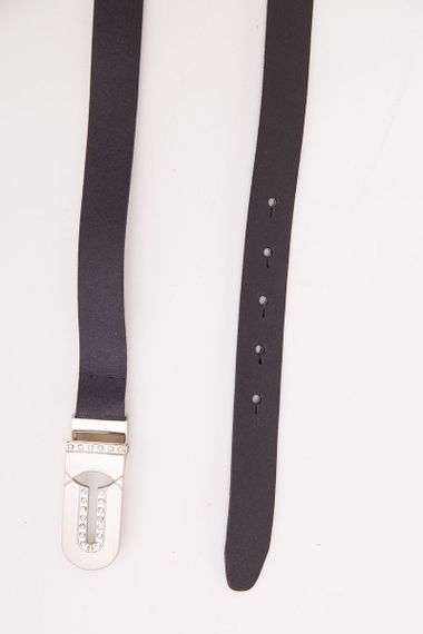 Жіночий ремінь зі шкірзаму, пряжка з гачком, колір Чорний, 196RL25S0G17 | Зображення 2