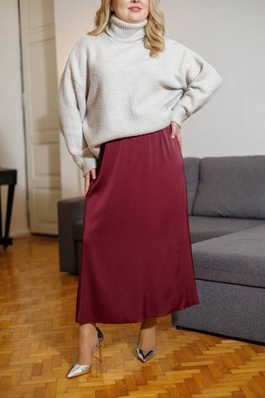 Женская шелковая юбка миди больших размеров BR250 цвет бордовый, размер 56/58 | Зображення 2