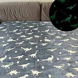 Флисовый полуторный плед 150х100, светящийся в темноте Динозавры серый | Зображення 5