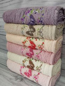 Полотенца с 3D вышивкой Mame 3D Kelebek 70х140см Махра набор 6шт