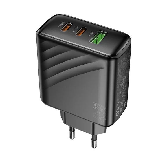 СЗУ 110-240V HOCO CS26A 1xUSB-A, 2xUSB-C, 3A, PD45W+QC3.0, Black | Зображення 1