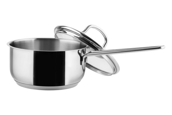 Кухонний ковш Vinzer Techno 50077, 1.1 л, 14 см, з нержавіючої сталі з кришкою, для всіх типів плит