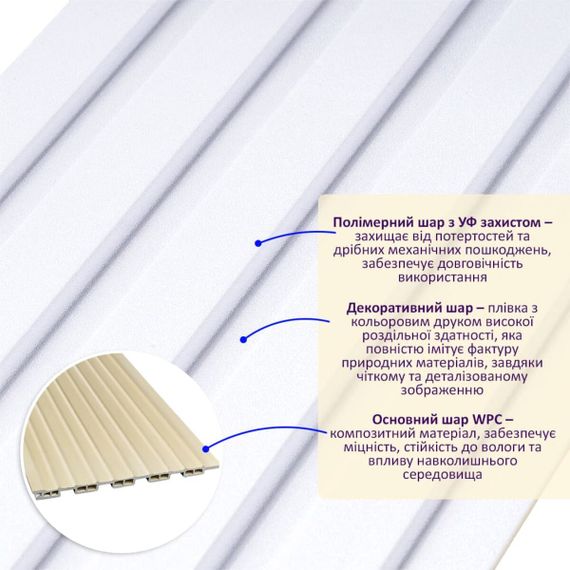 Рейка декоративна WPC стінова 3000х150х9мм Білий SW-00001866 | Зображення 1