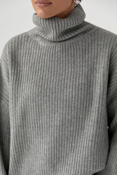 Тепла в'язана туніка в рубчик - сірий цвет, ONE SIZE (є розміри) | Зображення 3