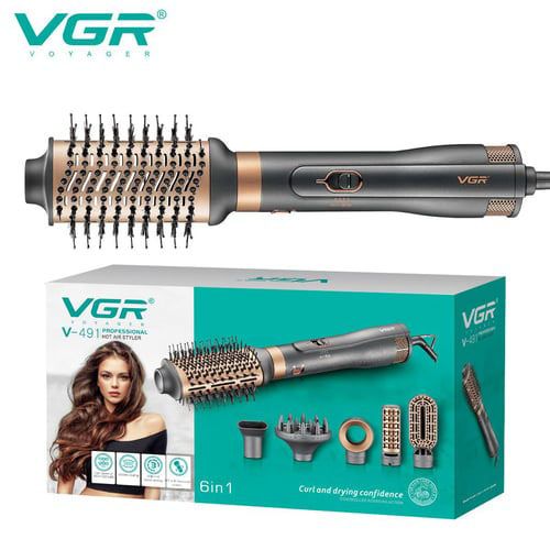 Фен стайлер для укладки и завивки волос VGR V-491 6 в 1, Professional, 1000 Вт, Фен с насадками | Зображення 3