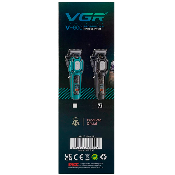 Аккумуляторная машинка для стрижки VGR V-600 BLACK, 6 насадок, регулятор высоты, 7000 RPM, LED дисплей | Зображення 2