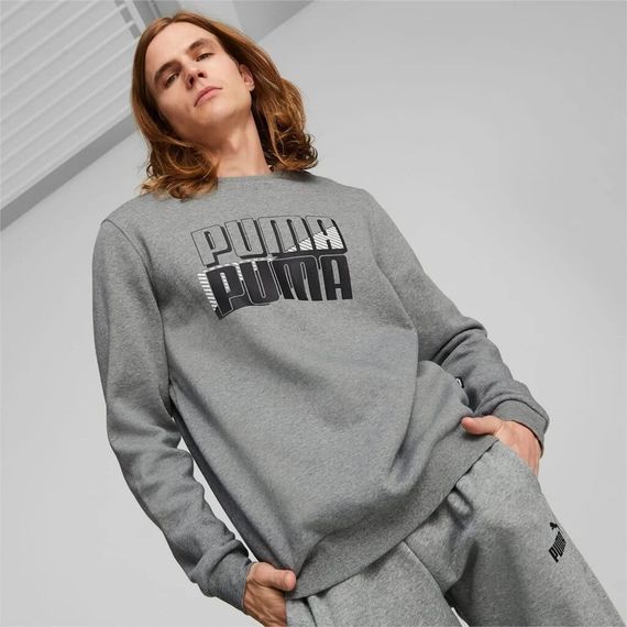 Толстовка мужская Puma Power Logo Crew Neck Sweatshirt​​​​​​ 849791 03 (серый, хлопок, флис, спортивная, пума) | Зображення 2