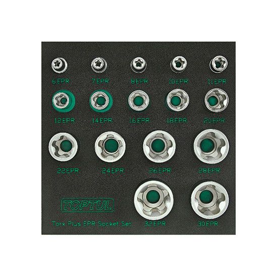 Набір головок Torx Plus EPR 1/4", 3/8", 1/2" 6EPR-32EPR 16 од. у ложементі TOPTUL GABF1601