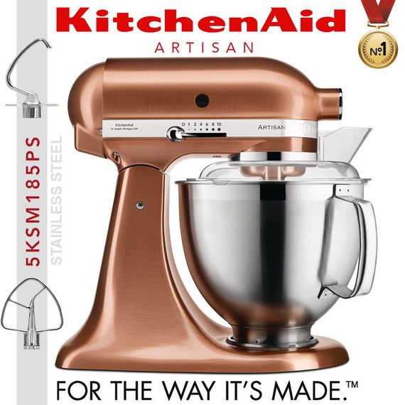 Міксер планетарний настільний KitchenAid Artisan 5KSM185PSECP чаша 4.8 л, з двома чашами, мідний | Зображення 1