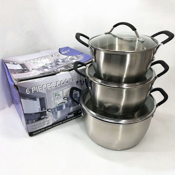 Набір каструль 6 предметів LB-1891 із нержавіючої сталі зі скляною кришкою, набори каструль | Зображення 2