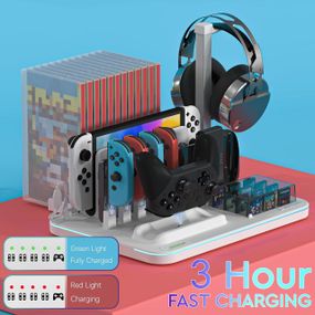 Зарядная станция контроллера Hosanwell Switch с RGB-светом, игровая станция-организатор для Nintendo Switch