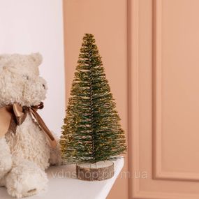 Новорічна настільна ялинка золота Стріла 25 см на дерев'яній підставці SOK-М-12-4