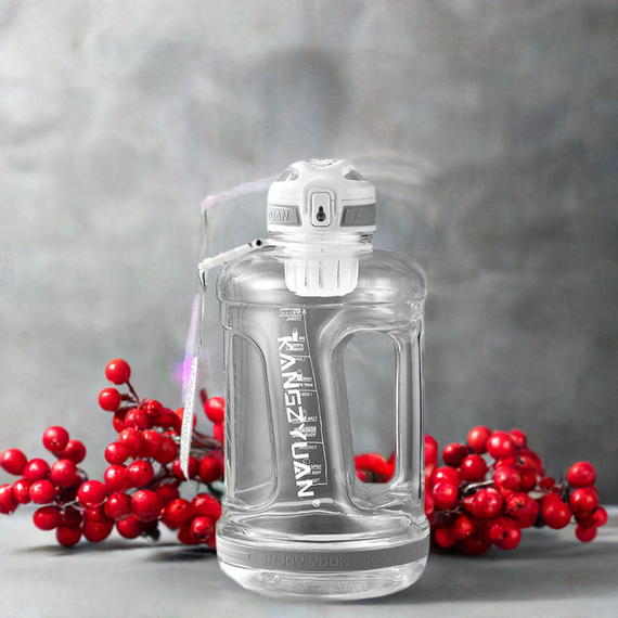 Эко-бутылка KANGZYUAN 1500 мл (1.5 л) - Белая Tritan BPA-free, ударопрочная, спортивная с ручкой и ремешком | Зображення 8