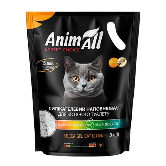 Cилікагелевий наповнювач для котячого туалету з pH індикатором AnimAll Health Indicator, 3 л