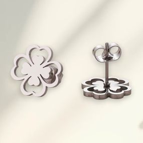 Сережки-гвіздки сріблясті у вигляді чотирилисного конюшини для жінок, нержавіюча сталь, 1.2 см