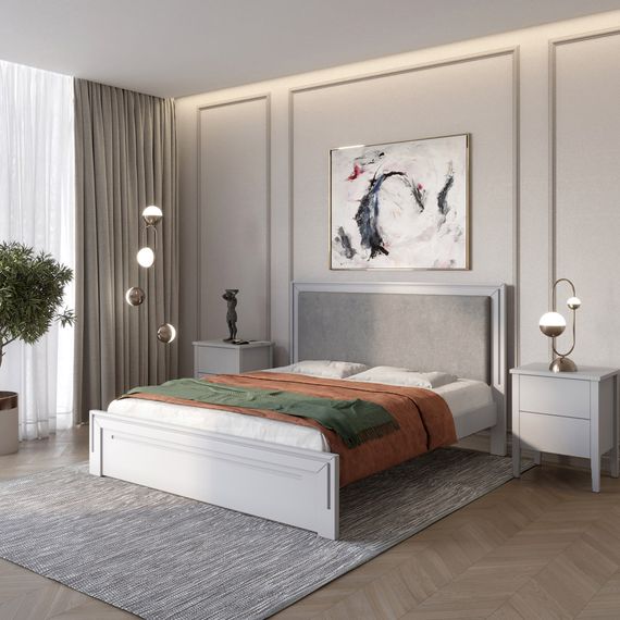 Односпальне дерев&#039;яне ліжко Mebigrand Торонто Т4 Світло-сірий (RAL7040)/Аляска 93 (сірий) 80х190 см (MBG-9057)