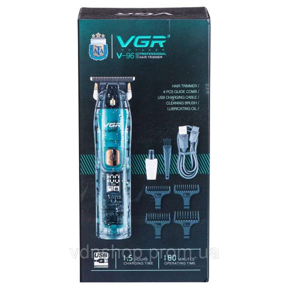 Триммер для стрижки аккумуляторный с 4 насадками Зеленый VGR V-961 | Зображення 9