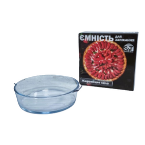 Форма для запікання d24*6см кругла з ручками жароміцне скло 50014-01 S&T