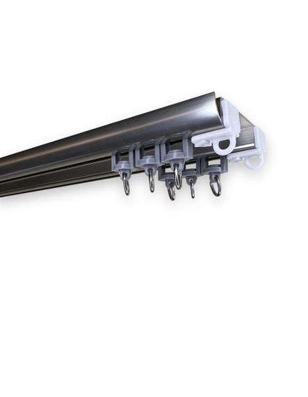 Карниз стельовий алюмінієвий посилений дворядний, DS-2 Сталевий на роликових бігунках 375 см.