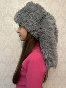 Пухнаста шапка з вушками кролика Сірий One Size 54-57р (1278)
