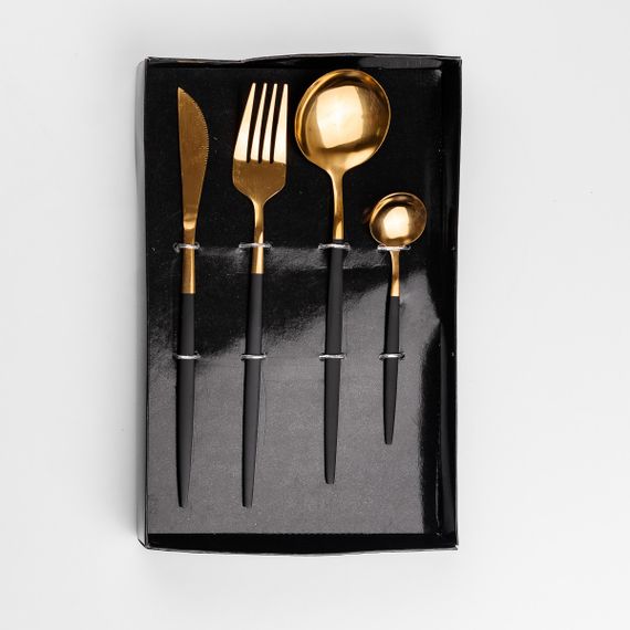 Набір столових приборів Cutlery set із нержавіючої сталі на 1 персону 4 штуки столовий набір Чорний | Зображення 1