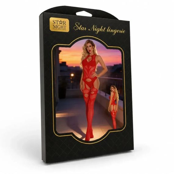 Бодістокінг Star Night у сітку з імітацією панчіх, червоний, OS (S–L) Sex Aura | Зображення 4