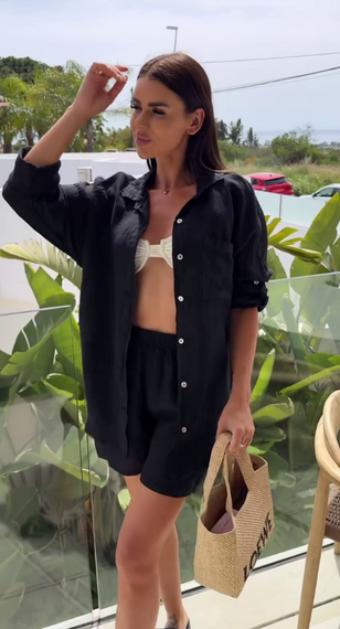 Женский летний костюм двойка шорты и рубашка LY25028 цвет черный, размер 42/44