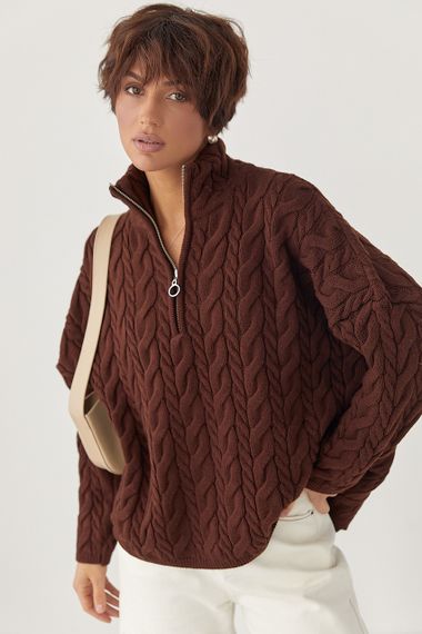 Жіночий светр із косичками - коричневий цвет, ONE SIZE (є розміри) | Зображення 4