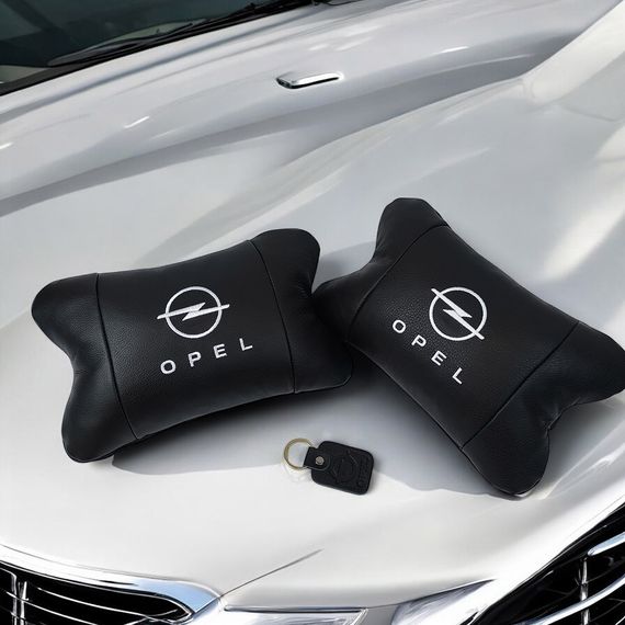 Набір автомобільних подушок 2шт для Opel, натуральна шкіра, стильні чорні підголівники Опель для авто | Зображення 7