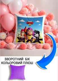 Подушка плюшева Мерч Крафт Дизайн з принтом brawl stars 2 бузковий плюш квадратна 33х33 см