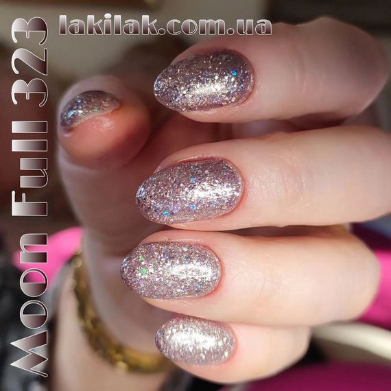 Гель-лак Moon Full №323 сріблясто-бежевий з різнокольоровим глітером 8мл