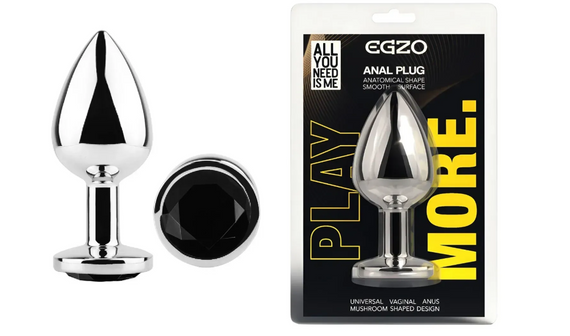 Анальна пробка із кристалом EGZO - Silver Round Plug Black size M Sex Aura