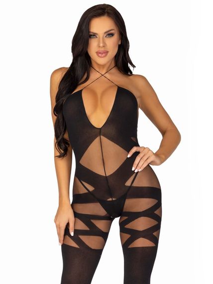 Бодістокінг з доступом Leg Avenue Illusion halter bodystocking Чорний One size | Зображення 2