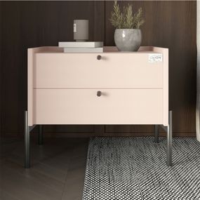 Тумба приліжкова LION Wood з двома шухлядами Рожевий (чорні ножки) (LION-041360)