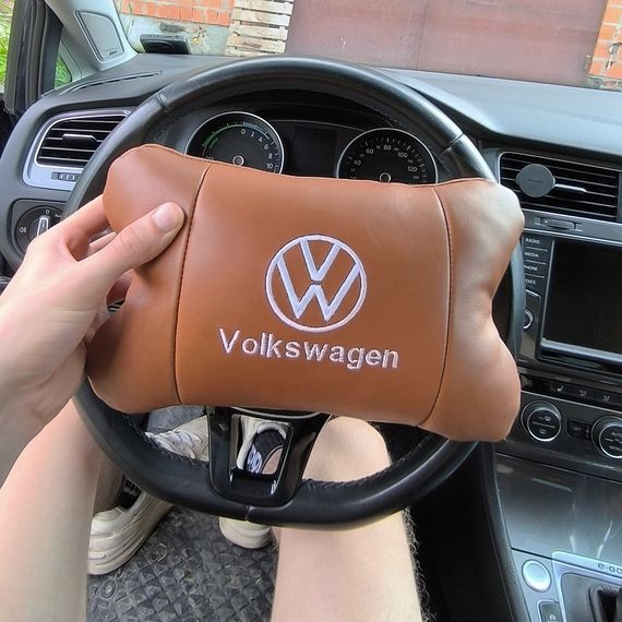 Набор подушек 2шт для автомобиля Volkswagen из натуральной коричневой кожи. Подушки MP-968 на подголовник | Зображення 5