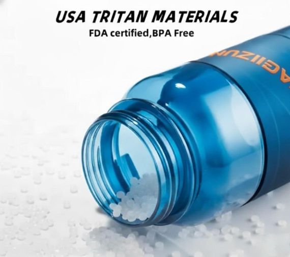 Спортивна пляшка KANGZYUAN 1000 мл (1 л) — Синя Tritan BPA-free, ударостійка еко-пляшка з трубочкою та ремінцем | Зображення 3