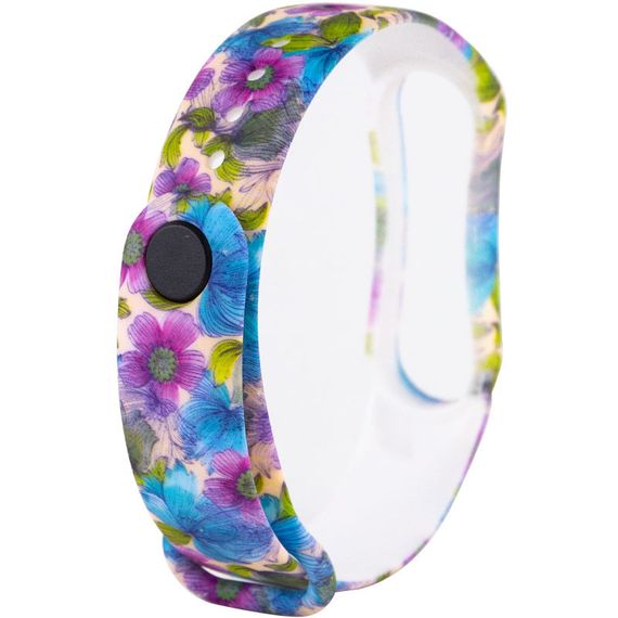 Силиконовый ремешок с рисунком для Xiaomi Mi Band 5 / 6 Фиолетовые цветы / Бежевый | Зображення 2