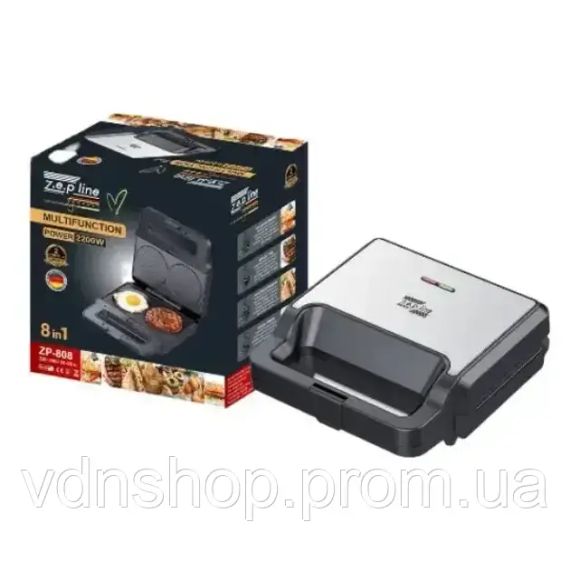 Вафельниця мультимейкер гриль 8в1 Zepline 2200W / Потужний електрогриль зі змінними пластинами ZP-808 | Зображення 3