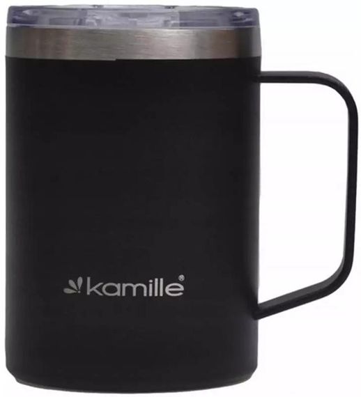 Термокружка Kamille Black 360мл з ручкою, чорна