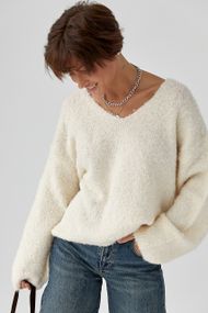 В'язаний джемпер з V-подібною горловиною - молочний цвет, ONE SIZE (є розміри)