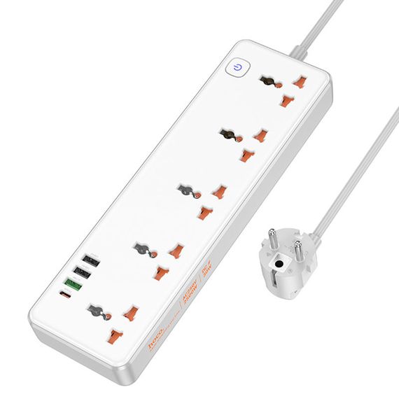 Подовжувач Hoco AC14A Rico PD30W (3USB-A/1C/5xSocket) (1.5m) White | Зображення 3