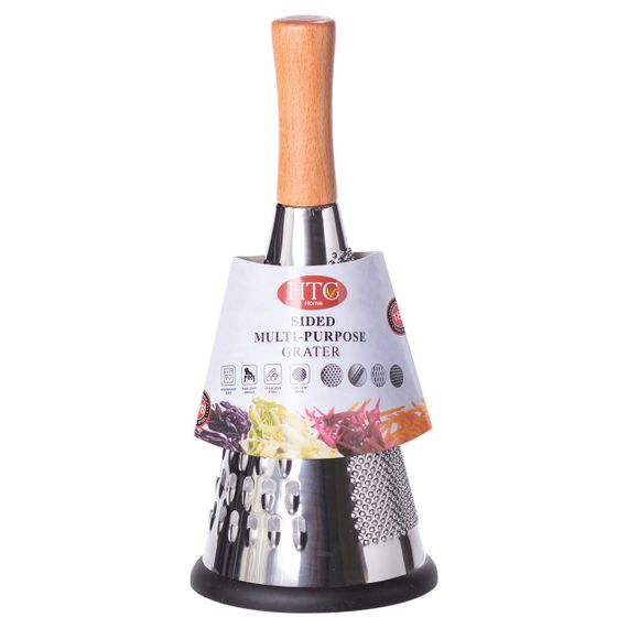 Конусна тристороння ручна тертка з нержавіючої сталі з дерев'яною ручкою HP-8-2 | Зображення 5