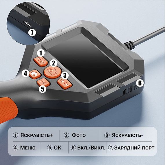 Эндоскоп автомобильный технический с дисплеем Podofo P10h-10, 8 мм, FullHD 1080P, кабель 10 метров | Зображення 7