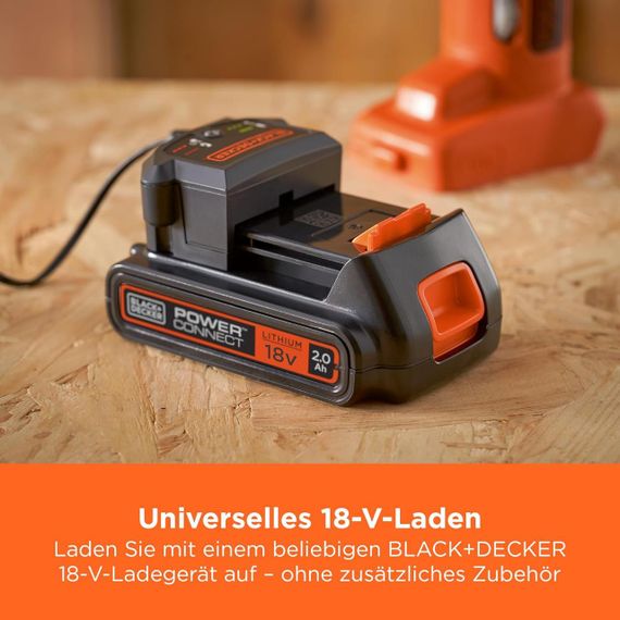 Аккумулятор Black+Decker 18V, 2.0AH, литий-ионный для электроинструментов POWERCONNECT, BL2018-XJ, Li-Ion | Зображення 1