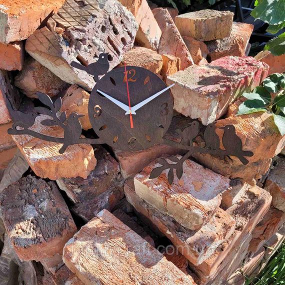 Настінний дерев'яний годинник з фанери Оригінальний годинник з пташками Декор для дому, офісу, подарунок | Зображення 2