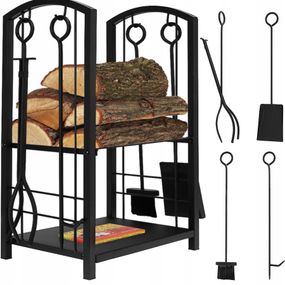Підставка для дров Kaminer 8785 з аксесуарами для каміна 4в1 – щипці, совок, кочерга, метла