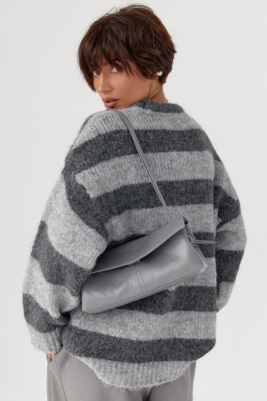 Теплий светр оверсайз у смужку - сірий цвет, ONE SIZE (є розміри) | Зображення 1