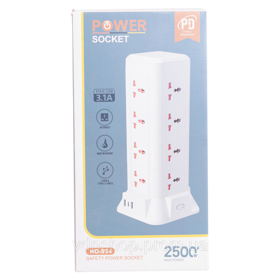 Мережевий фільтр подовжувач 4.8 м з лампою на 12 універсальних розеток з 2 USB 1 Type-C бездротова зарядка HP-5-11MF | Зображення 9