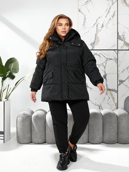 Женская теплая зимняя куртка на кулиске с капюшоном NB24035 цвет черный, размер 54/56 | Зображення 4